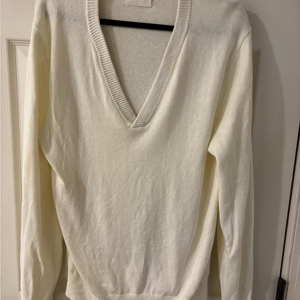 Billy Reid Off-White V-Neck Cotton Linen Blend Sweater Size Medium